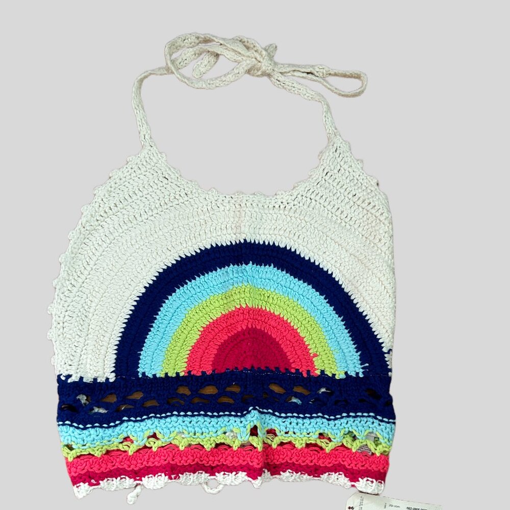 ARIZONA JEANS IVORY CROCHET RAINBOW TOP SIZE M TEENS/JUNIORS